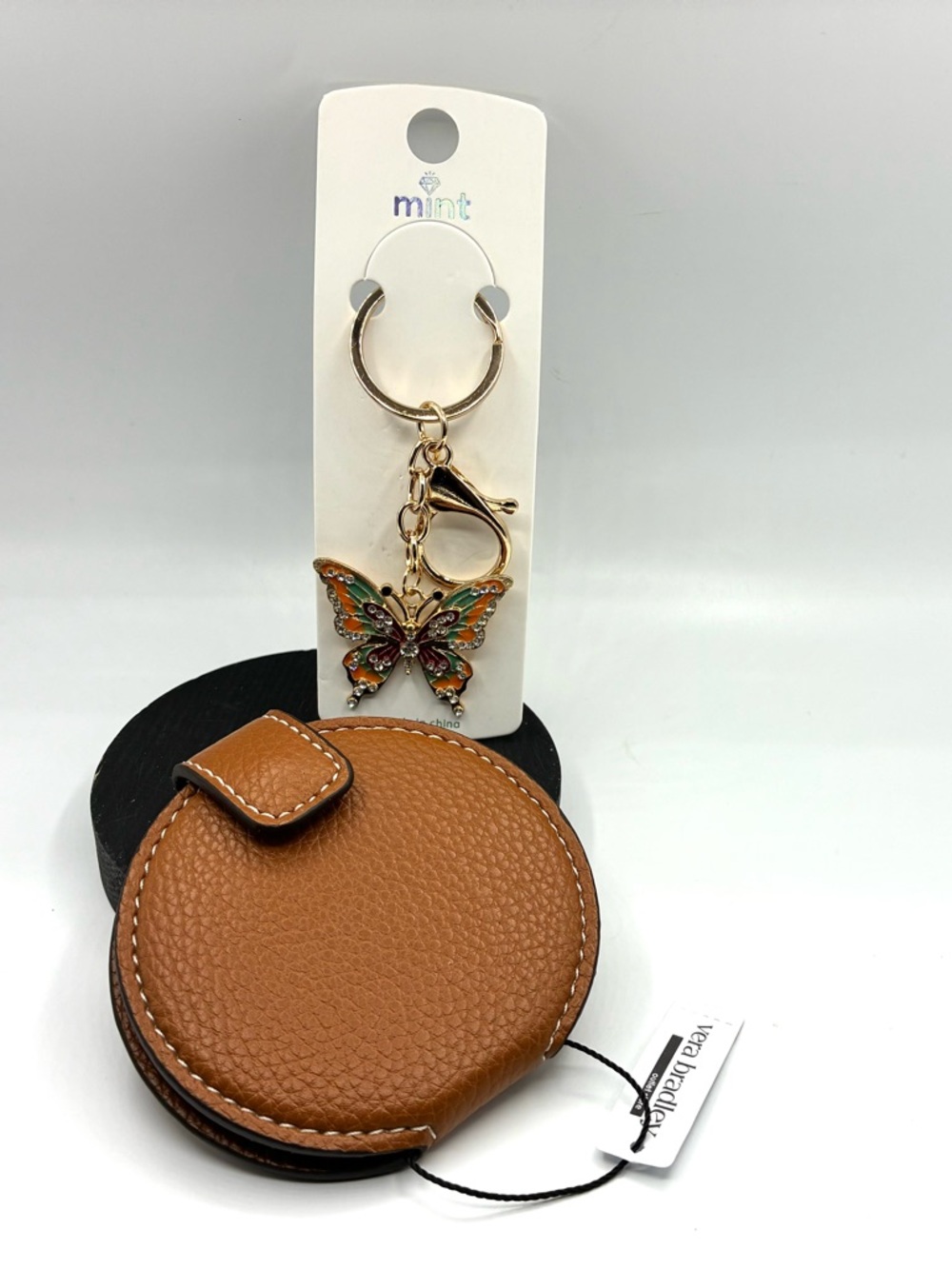 Vera Bradley Pocket Mirror and Mint Butterfly Keychain/Bag Charm